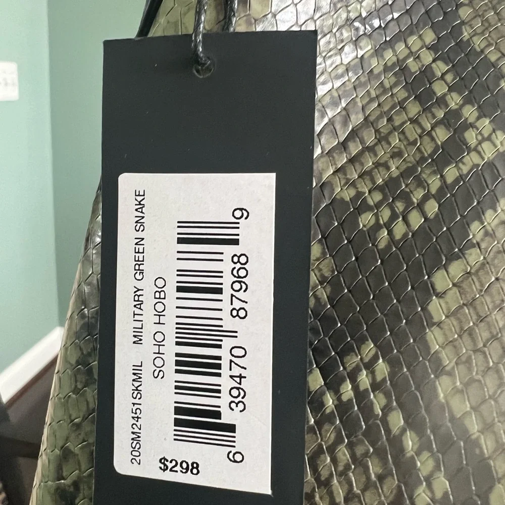 NWT Botkier Woman's Soho Medium Leather Hobo Bag Military Green Snake - Picture 9 of 9